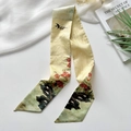 Chinese landscape style narrow silk scarf with floral and swallow print for hair or bags - Rock Floral