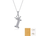 Elegant 925 sterling silver necklace with crown letter I moissanite pendant and GRA certificate - Letter I (with GRA Certificate)