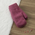 Guanto in maglia rosa in lana di coniglio su peluche bianco per il calore invernale - Taglia unica / Rosso Pelle