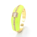 Verstelbare neongroene emaille ring met witte zirkonia en gouden afwerking - Neongroen