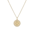 Gold plated brass Virgin Mary necklace with zircon halo and geometric lace detail - Circular Virgin Mary Relief Style