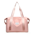 Pink oxford cloth large capacity travel bag with bottom compartment and logo detail - Pink