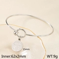 Polished silver stainless steel bangle featuring a 15mm round religious coin charm - Silver Saint Benedict Medal Style (KB56776-Z)