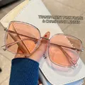 Square beige frame sunglasses with champagne lenses and slim silver metal temples - Pink Frame / Pink Lens