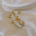 Elegant gold butterfly ear cuff with white shell wings and sparkling crystals for women - 39# Earring Hook - Golden Butterfly