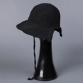 Close-up of black breathable knit sun hat featuring ear flaps and ties on a mannequin - M(56-58cm) / Black