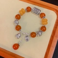 Vintage orange and yellow agate bead bracelet with silver charms and cat pendant - New Style Imitation Amber: Fortune Cat Peace Bracelet