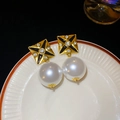 Detailed close-up of vintage square black pearl earrings with sparkling crystal accents - Gold Black With White Pearl