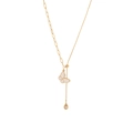 Gold chain necklace with white enamel butterfly pendant and teardrop zircon on white background - White Butterfly Zirconia Drop Asymmetric Necklace (3#项链)
