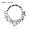 Silver stainless steel nose ring with white crystals and silver beads size 1.2x8mm - NO 15 (Pave Zirconias)