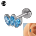 G23 titanium labret stud with three blue marquise zircons in a curved fan arrangement - Silver/Light Blue Gem
