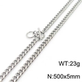 Silver stainless steel Cuban chain necklace with OT toggle clasp, 500mm length, 5mm width - Necklace Style D (KN233038-ZZ)