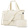 Waterproof cream travel duffel bag with gold hardware and matching cosmetic pouch - Off-white