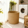 Natural cotton rope woven laundry basket in round cylindrical shape with handles - 40x35cm / Khaki Solid Color