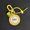 Creative yellow keychain featuring a Monte Carlo poker chip and a transparent yellow dice - Yellow Chip 1000 With Clear Dice Keychain (CS001-1000)