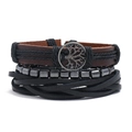 Set de pulseras de cuero multicapa con amuleto de árbol de la vida y cuentas retro - Estilo B / Marrón Negro