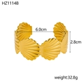 Gold stainless steel shell cuff bracelet for women with 6.0cm inner diameter - Scallop Shell Style (HZ1114B)