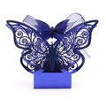 Close-up of blue laser-cut butterfly gift box with elegant satin ribbon bow - Mirror Dark Blue