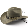 Olive green suede western cowboy hat with bull head buckle and black leather band - M (56-58cm) / Army Green