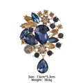 Luxury flower brooch in deep blue and amber crystals with elegant teardrop pendant - XD823344-1-Gold Blue Amber Flower
