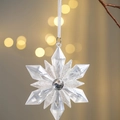 Silver glittery snowflake Christmas ornament with center diamond and white ribbon - Crystal Snowflake Ornament