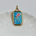 Detail of a rectangular gold-plated tarot pendant with blue enamel and pink jellyfish design - Blue Jellyfish Pendant / Pendant Only
