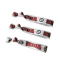 Three-piece set of white elastic softball hair ties with red baseball text print - White Baseball Icon