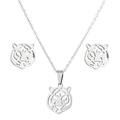 Detailed view of silver stainless steel origami hollow tiger necklace and earring set - Silver