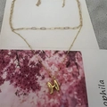 Double layer gold chain with paperclip link and bold puffed letter H pendant - Letter H (20240329（3-6-10）)