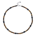 Détail du collier de perles en œil de tigre 6mm et pierre de lave avec fermoir mousqueton argenté - Collier Oeil de Tigre
