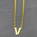 Hip hop 18K gold plated Cuban link necklace with large polished letter V pendant - Letter V / Gold