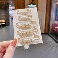 Five-piece set of elegant gold safety pins with white pearls and sparkling rhinestones - Style 30 - 17th Set 5 Pcs