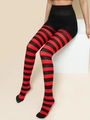 Collants à rayures horizontales rouges et noires pour costumes de fête Halloween - Collants rayés rouge et noir