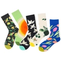 Set of five floral pattern socks with bird and tulip designs in multiple colors - One Size / Nature Bird and Floral Collection
