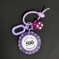 Purple Monte Carlo poker chip keychain with pink translucent dice and purple hook - Purple Chip 500 With Pink Dice Keychain (CS001-500)
