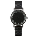 Minimalist all-black quartz watch with Milanese mesh band and white Arabic numerals - Black