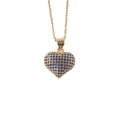 Elegant gold-plated copper heart pendant necklace with blue pavé cubic zirconia - Gold with Blue