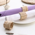 Close-up detail of a handmade woven straw napkin ring with natural fiber texture - Cattail Root Napkin Ring 5*3.5cm
