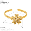 Minimalist 18k gold plated stainless steel open ring featuring a zircon five-petal flower - Five-Petal Flower Style (SR233G)
