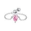 S925 Sterling Silber Verstellbarer Kettenring mit rosafarbenem Zirkon in Birnenform - Silber - Rosa Birne Zirkonia (DY120765-S-W-PK)