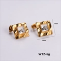 Orecchini quadrati in acciaio inossidabile dorato con zirconi chiari, 15 mm x 14 mm - Zirconia Quadrata (E00649G-6)