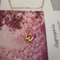 French vintage double layer gold necklace with letter W pendant on cherry blossom card - Letter W (20240329（3-6-10）)