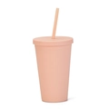 Pink matte plastic straw cup 16oz double layer water bottle with matching lid - 450ml / Orange Yellow H