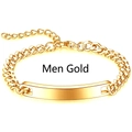 Men's gold cuban link bracelet with polished stainless steel ID tag and lobster clasp - Men - Gold (7mm Width)