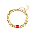 Detail of 18K gold plated Cuban chain bracelet with rectangular red zircon and lobster clasp - Red Zircon
