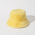 Detail of vibrant yellow faux rabbit fur bucket hat with soft plush texture - Yellow