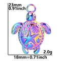 Iridescent sea turtle pendant detail with embossed starfish patterns and dimensions - Pendant / AB Color