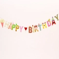 Kleurrijke Happy Birthday slinger met cartoon taart en kaarsjes voor verjaardagsfeestjes - Snor Happy Birthday Banner