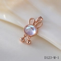Macro shot of rose gold rabbit moonstone pendant with colorful gems and tiny beads - D123-M-1 Pink Rabbit Bell