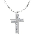 Silver stainless steel cross pendant necklace with white zircon stones on thin chain - Silver N0022S